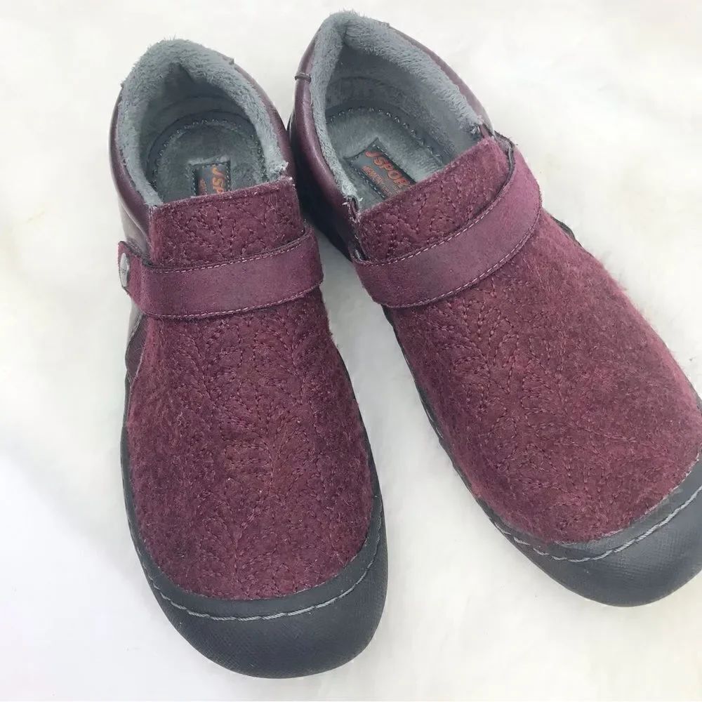J Sport BLAIR Wine Felted Faux Leather Slip On Slipper Shoes